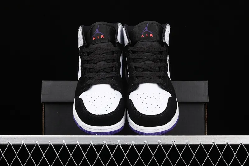 All categories Air Jordan Jordan series basketball shoes Air Jordan 1 Mid G version pure original Air Jordan 1 Mid GS AJ1 Joe 1 black and white purple Chinese basketball shoes BQ6931-105